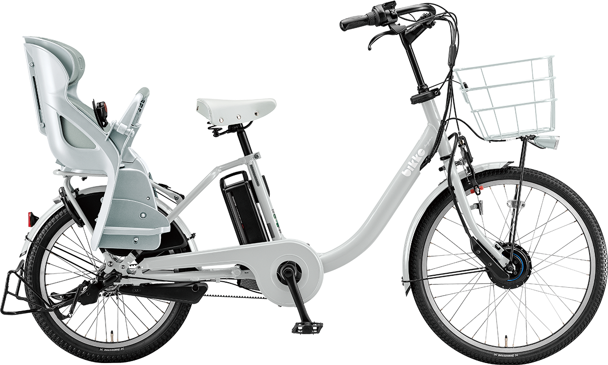 子ども乗せ電動アシスト自転車 ビッケ モブ dd E.BKブルーグレー／クッションカラー：モブ（ブルーグレー）色の写真