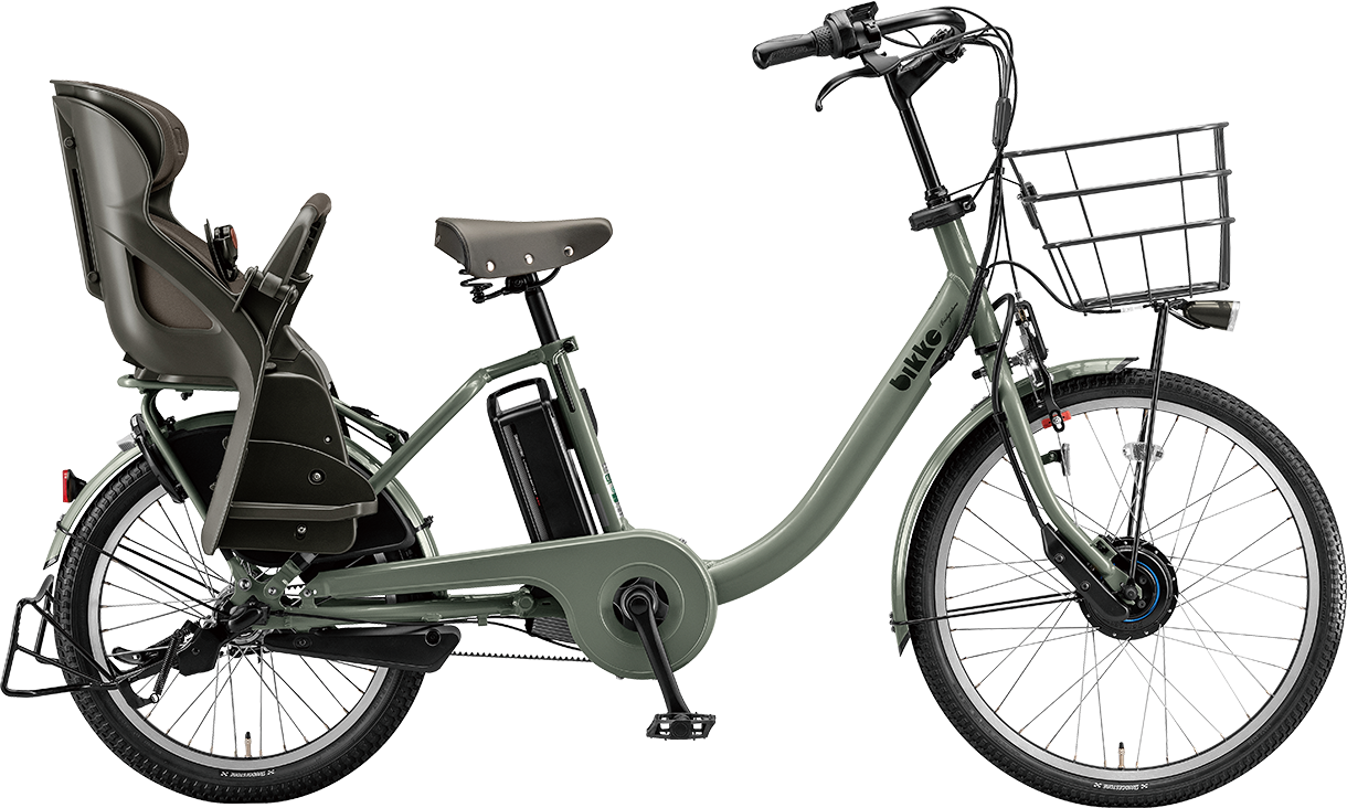 子ども乗せ電動アシスト自転車 ビッケ モブ dd M.ソフトカーキ／クッションカラー：モブ（ダークグレー）色の写真