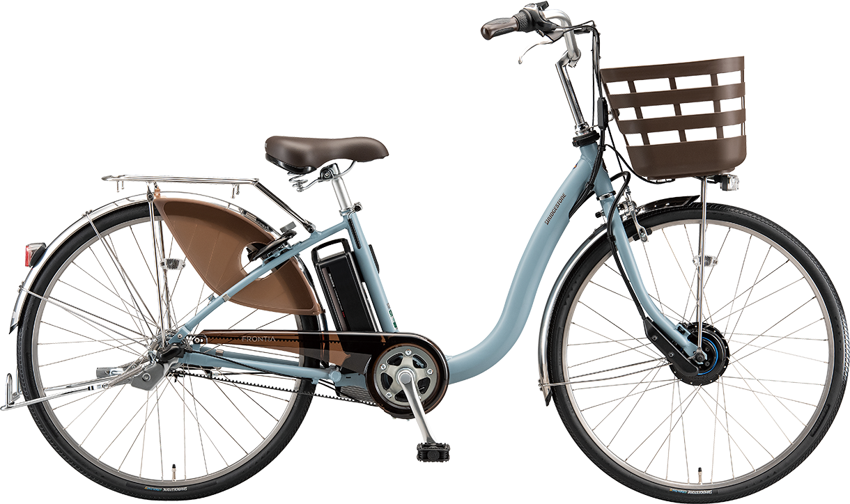 買い物向け電動アシスト自転車 フロンティア デラックス T.マットブルーグレー（ツヤ消しカラー）色の写真