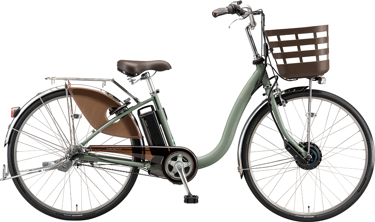 買い物向け電動アシスト自転車 フロンティア デラックス M.ソフトカーキ色の写真
